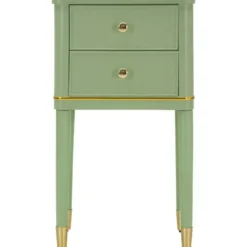 Comodino Camera da Letto 2 Cassetti in Legno Ferro Verde Oro
