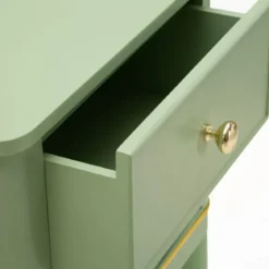 Comodino Camera da Letto 2 Cassetti in Legno Ferro Verde Oro