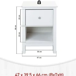 Comodino Camera da Letto con Cassetto Vano Portaoggetti Legno Bianco