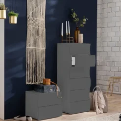Comodino 2 Cassetti Antracite Opaco in Legno Camera da Letto