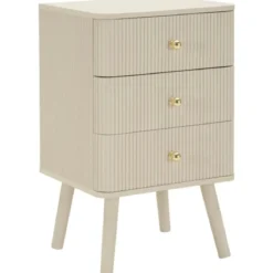 Comodino 3 Cassetti Bianco Pomelli Oro in Legno MDF Camera da Letto