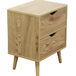 Comodino 2 Cassetti Gambe in Legno Naturale Moderno Camera da Letto