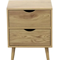Comodino 2 Cassetti Gambe in Legno Naturale Moderno Camera da Letto