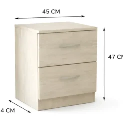 Comodino 2 Cassetti Rovere Chiaro Bianco Ges Camera da Letto Moderno