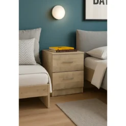 Comodino 2 Cassetti Rovere Chiaro per Camera da Letto Moderno