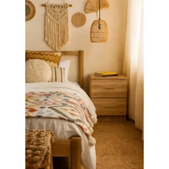 Comodino 2 Cassetti Rovere per Camera da Letto Moderno Salvaspazio