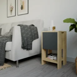 Comodino con Anta a Ribalta Salvaspazio e Ripiano per Camera da Letto