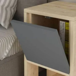 Comodino con Anta a Ribalta Salvaspazio e Ripiano per Camera da Letto