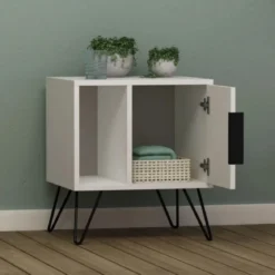 Comodino con Anta e Vano Salvaspazio per Camera da Letto Bianco Moderno