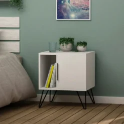 Comodino con Anta e Vano Salvaspazio per Camera da Letto Bianco Moderno