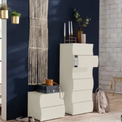 Comodino con 2 Cassetti Beige Cachemire in Legno Camera da Letto
