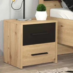 Comodino con 2 Cassetti per Camera da Letto Mobile in Legno Bicolore