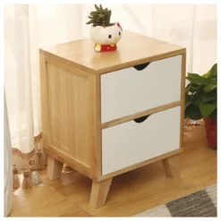 Comodino in Legno con 2 Cassetti Cassettiera Camera da Letto