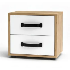 Comodino Rovere e Bianco 2 Cassetti con Maniglie Nere 44x32x41 cm