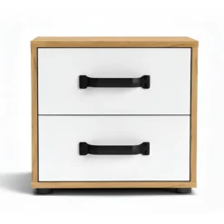 Comodino Rovere e Bianco 2 Cassetti con Maniglie Nere 44x32x41 cm
