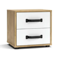 Comodino Rovere e Bianco 2 Cassetti con Maniglie Nere 44x32x41 cm