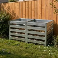 Compostiera Doppia da Giardino 1408L in Acciaio Zincato 182x91x85cm
