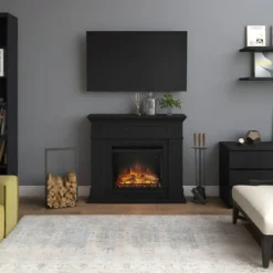 Cornice Finto Camino Nero da Arredamento in Legno MDF Tagu Larsen