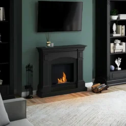Cornice per Camino Finto Caminetto Tagu Magna in Legno MDF Nero