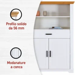 Credenza Alta da Cucina in Legno Bianco Rovere Ante Cassetti Ripiani