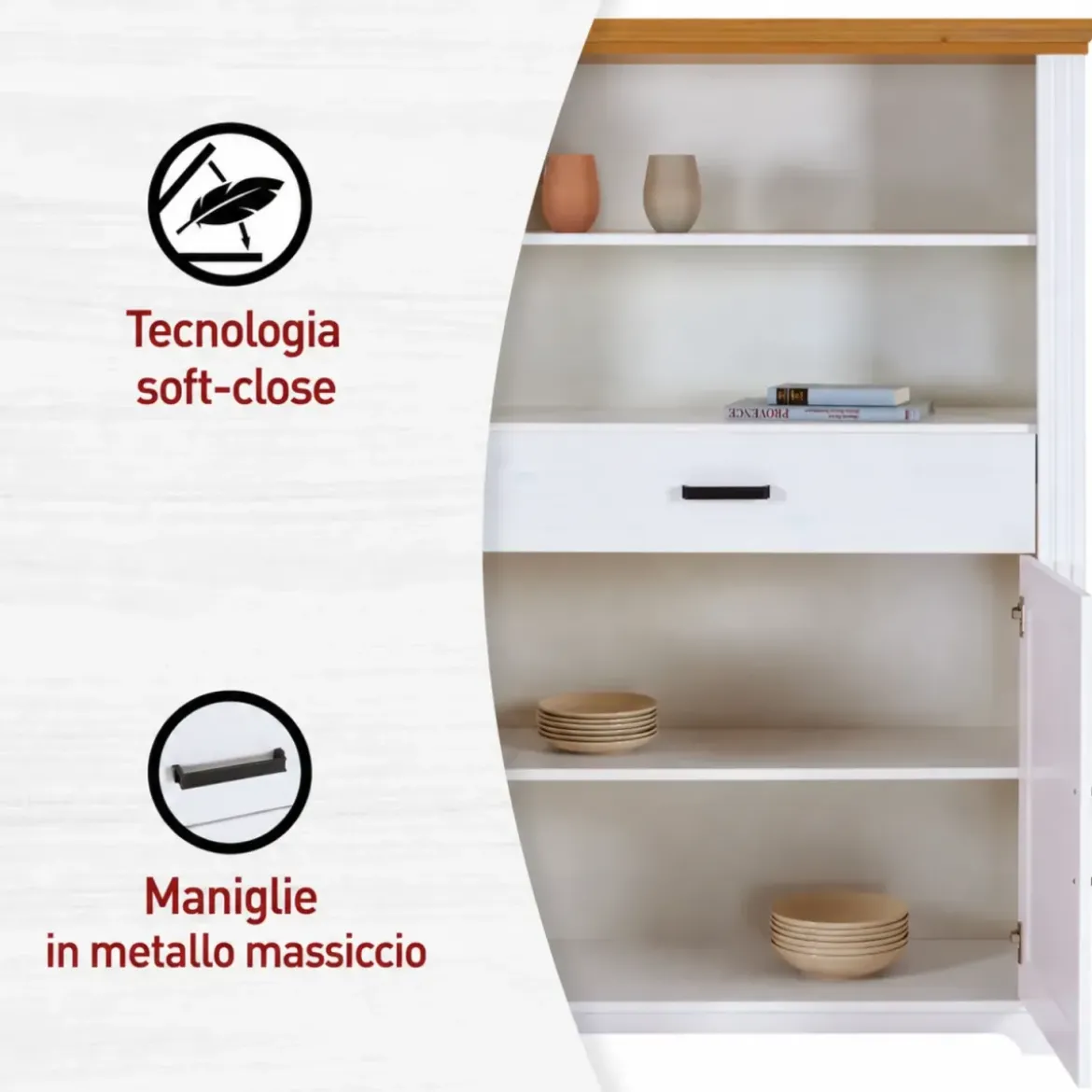 Credenza Alta da Cucina in Legno Bianco Rovere Ante Cassetti Ripiani