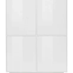 Credenza Alta da Soggiorno 100 cm Bianco Laccato Lucido 4 Ante 6 Vani