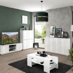 Credenza Alta da Soggiorno 100 cm Bianco Laccato Lucido 4 Ante 6 Vani