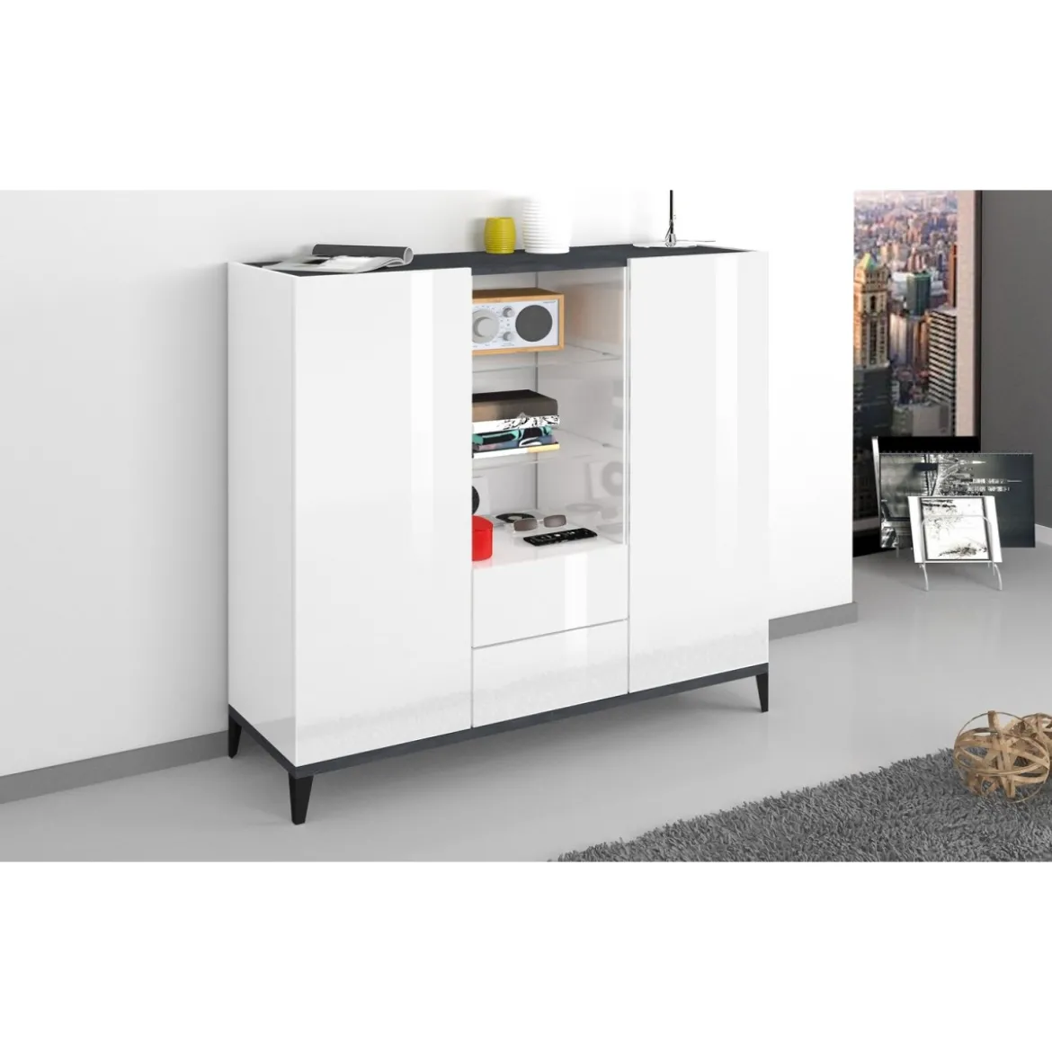Credenza Alta per Soggiorno 120x40x132,5 Bianco Ardesia
