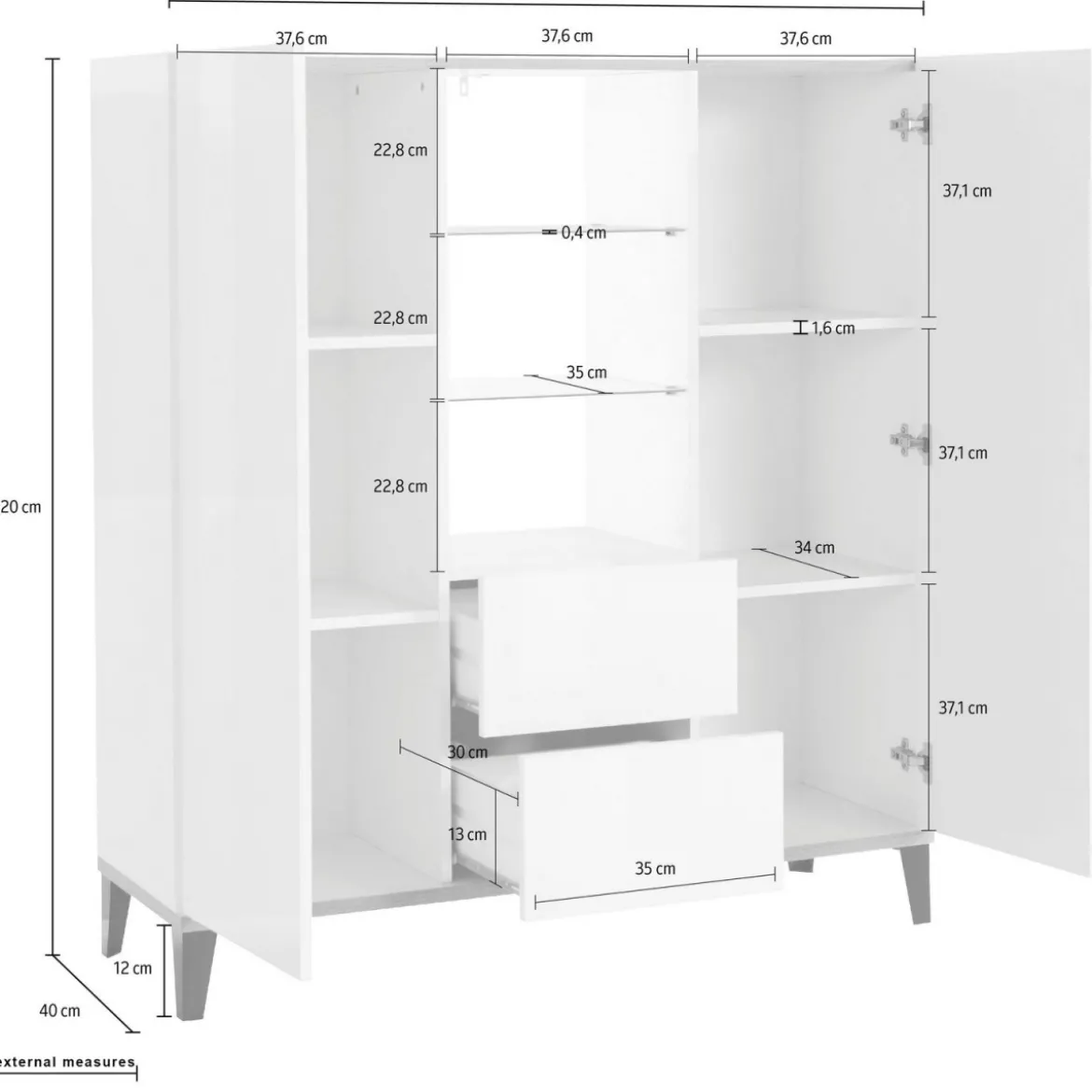 Credenza Alta per Soggiorno 120x40x132,5 Bianco Ardesia