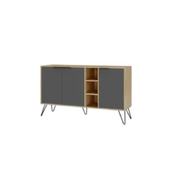 Credenza 3 Ante Antracite e Rovere Mobile Piattaia con Ripiani Soggiorno Sala