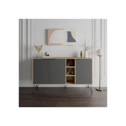 Credenza 3 Ante Antracite e Rovere Mobile Piattaia con Ripiani Soggiorno Sala
