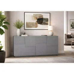 Credenza 4 Ante Antracite Opaco Madia 2 Ripiani Soggiorno Moderno
