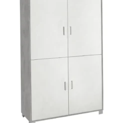 Credenza 4 Ante Armadio Bianco Cemento Mobile Buffet Ripiani Dispensa
