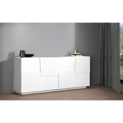 Credenza 4 Ante Bianco Laccato Madia 2 Ripiani Soggiorno Moderno