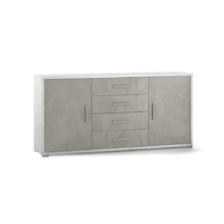Credenza 2 Ante 4 Cassetti Cemento e Bianco Contenitore Buffet Madia PortaTv