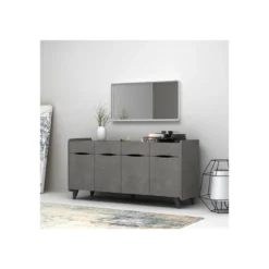 Credenza 4 Ante 2 Cassetti Grigio Cemento Porta TV Mobile da Soggiorno Madia