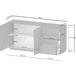 Credenza 2 Ante 3 Cassetti Madia in Legno Nobilitato Bianco Laccato
