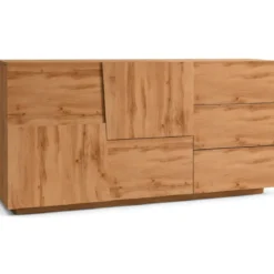 Credenza 2 Ante 3 Cassetti Madia in Legno Nobilitato Rovere Wotan