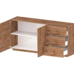 Credenza 2 Ante 3 Cassetti Madia in Legno Nobilitato Rovere Wotan
