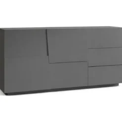 Credenza 2 Ante 3 Cassetti Madia in Legno Nobilitato Antracite Opaco