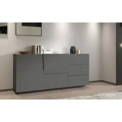 Credenza 2 Ante 3 Cassetti Madia in Legno Nobilitato Antracite Opaco