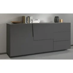 Credenza 2 Ante 3 Cassetti Madia in Legno Nobilitato Antracite Opaco