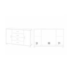 Credenza 2 Ante 4 Cassetti Mobile Madia Nero Noce Contenitore Salotto