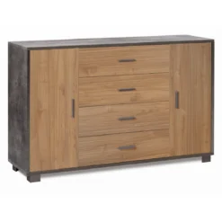 Credenza 2 Ante 4 Cassetti Mobile Madia Nero Noce Contenitore Salotto
