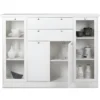 Credenza 4 Ante 2 cassetti Vetrina e Ripiani da Soggiorno Classico Bianco