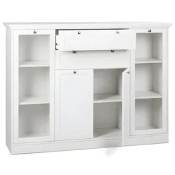 Credenza 4 Ante 2 cassetti Vetrina e Ripiani da Soggiorno Classico Bianco