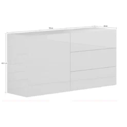Credenza Antracite Lucida 110 cm Mobile Madia con 3 Cassetti e 1 Ante