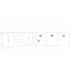 Credenza Armadio 4 Ante 4 Cassetti Noce Nero 200 cm Basso in Legno Tv