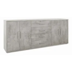 Credenza Armadio Basso Mobile con 4 Ante 4 Cassetti Cemento in Legno Tv