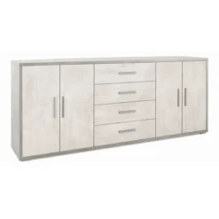 Credenza Armadio Cemento Bianco Basso 4 Ante 4 Cassetti in Legno Tv